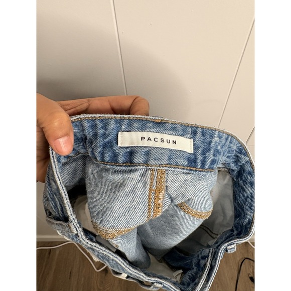 Pacsun Denim Shorts Women's Blue/White Color Block Patchwork Festival Y2K 2000's - Picture 3 of 4